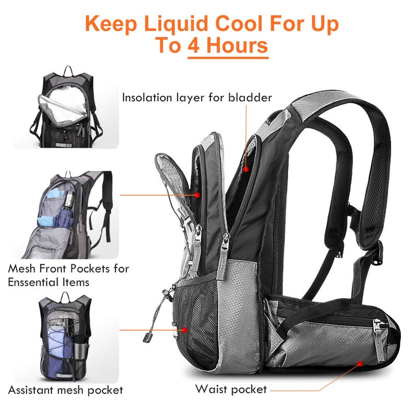 Mothybot Hydration Pack, Insulated Hydration Backpack with 2L BPA Free Water Bladder and Storage, Hiking Backpack for Men, Women, Kids for Running, Cycling, Camping - Keep Liquid Cool up to 5 Hours - Image 1